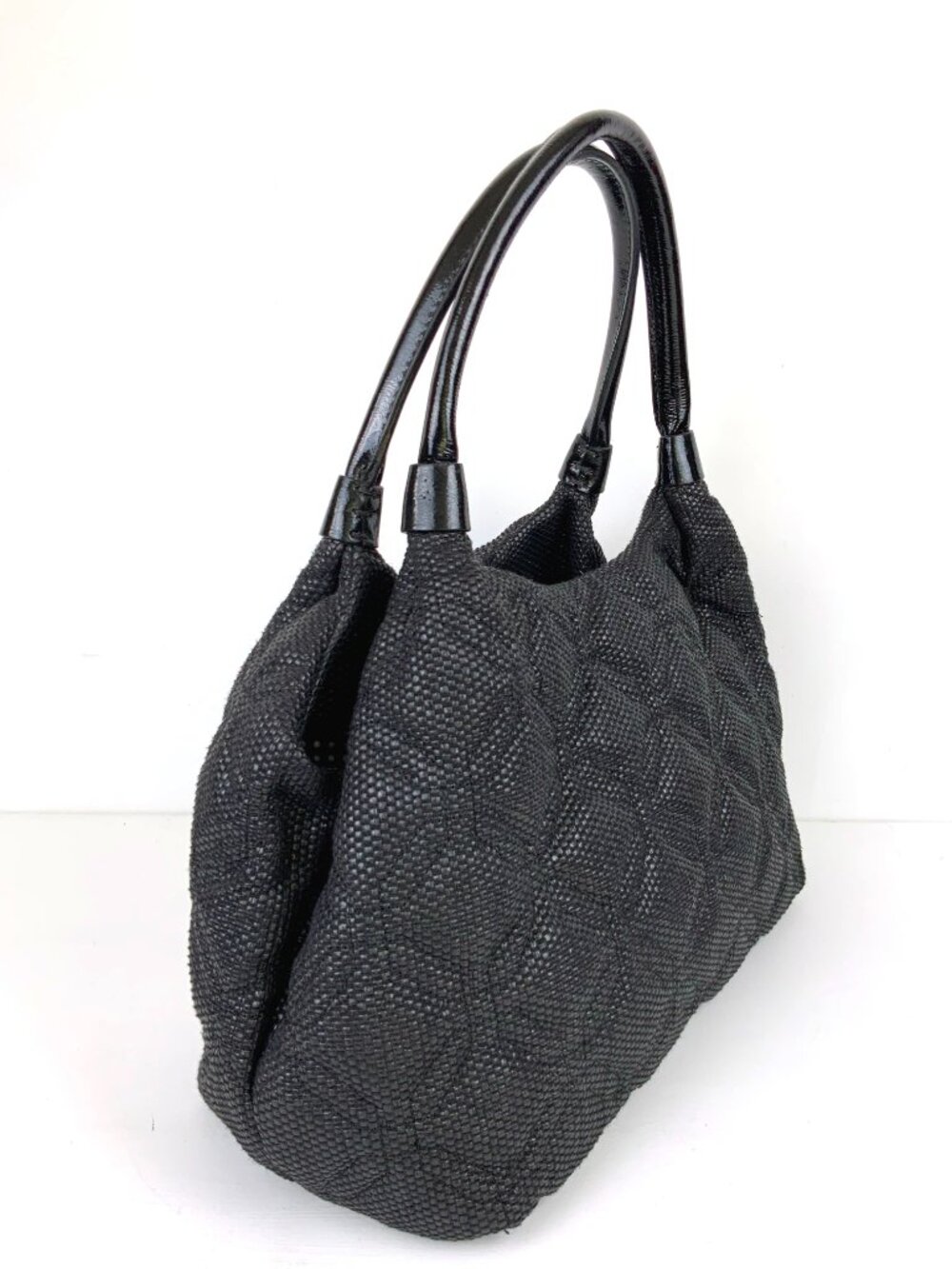 Kate Spade New York Black Quilted Woven Straw Satchel Hand Bag - Picture 6 of 16